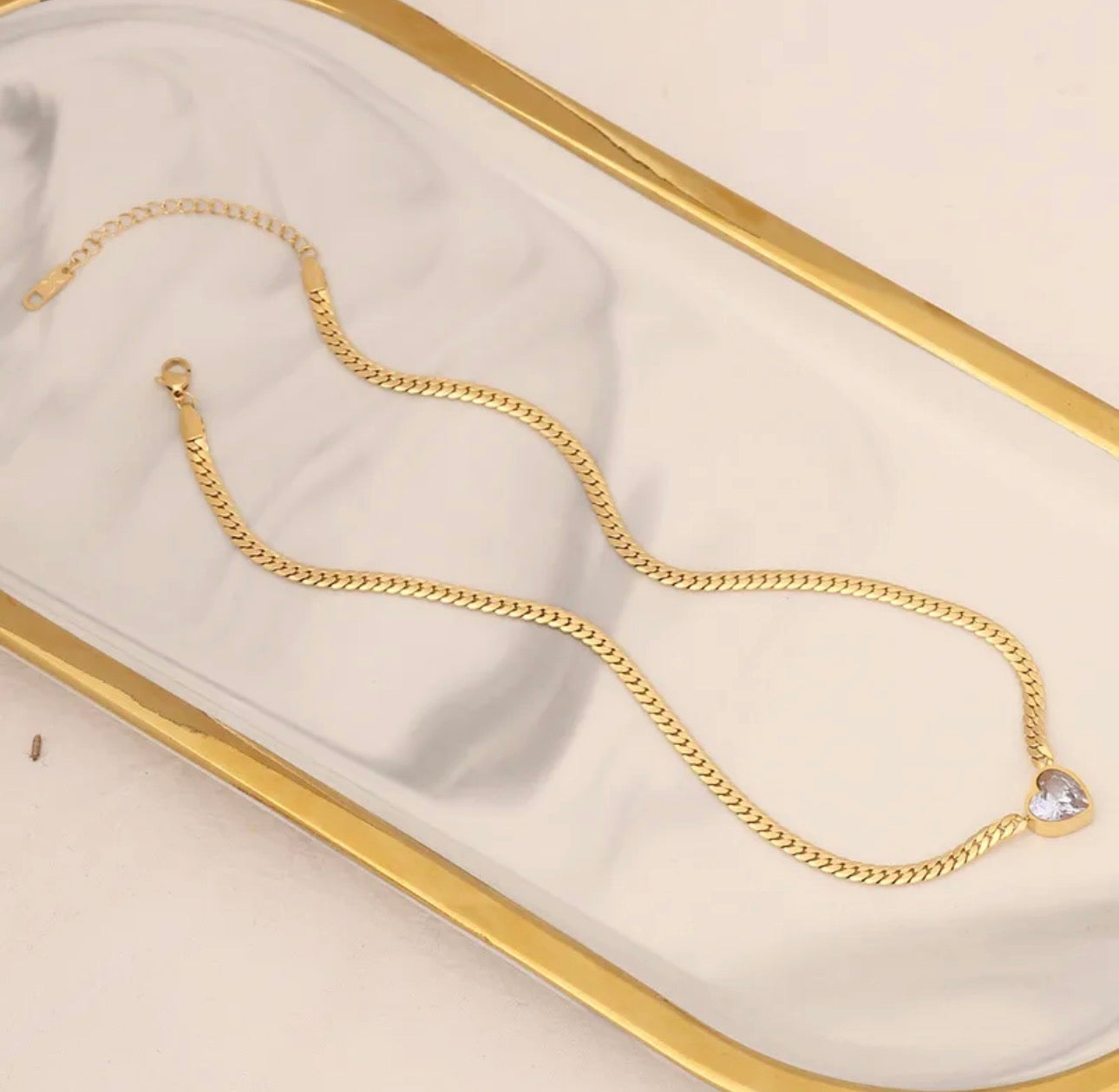 Golden Heart Shine – Edelstahl Armband & Halskette mit Zirkonia-Herz (einzeln oder als Set)