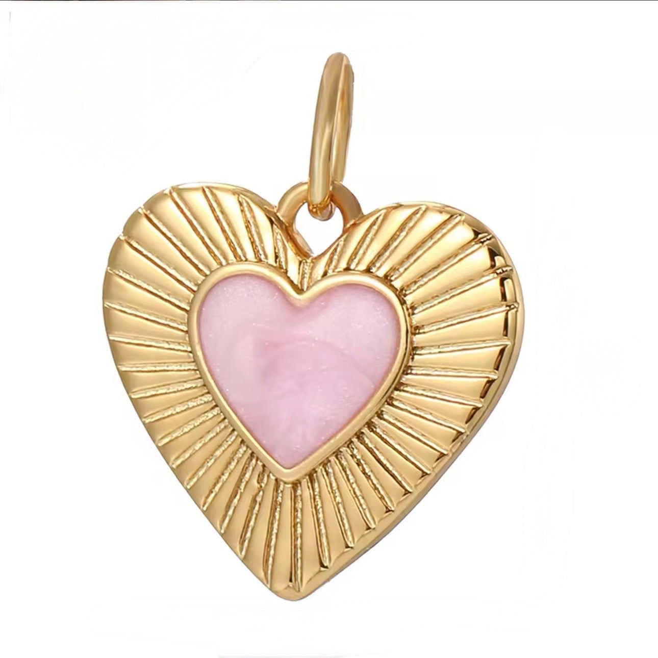 Sacred Heart – Herz-Charm mit rosa Inlay (Gold)