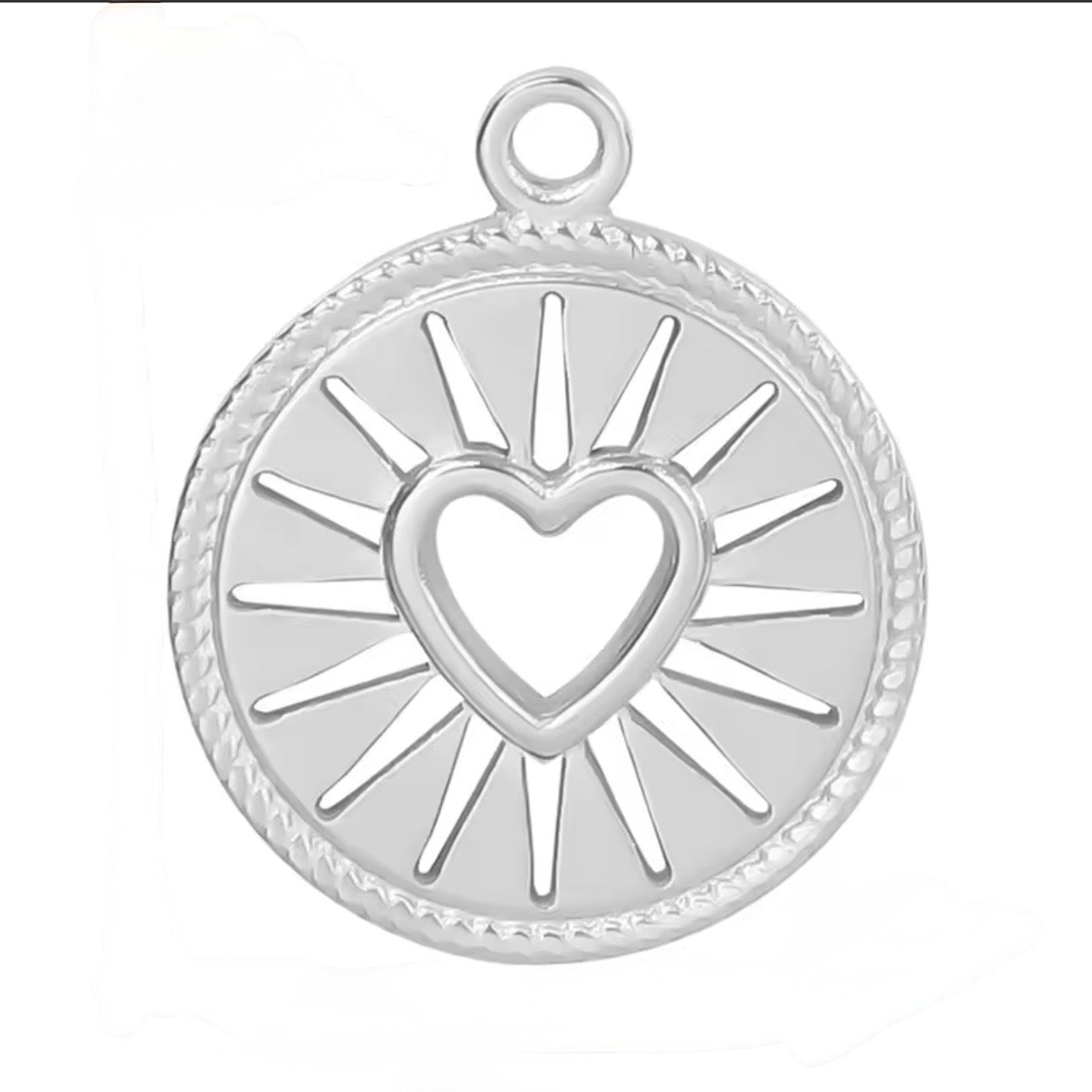 Radiant Heart – Runder Herz-Charm mit Strahlen (Silber)