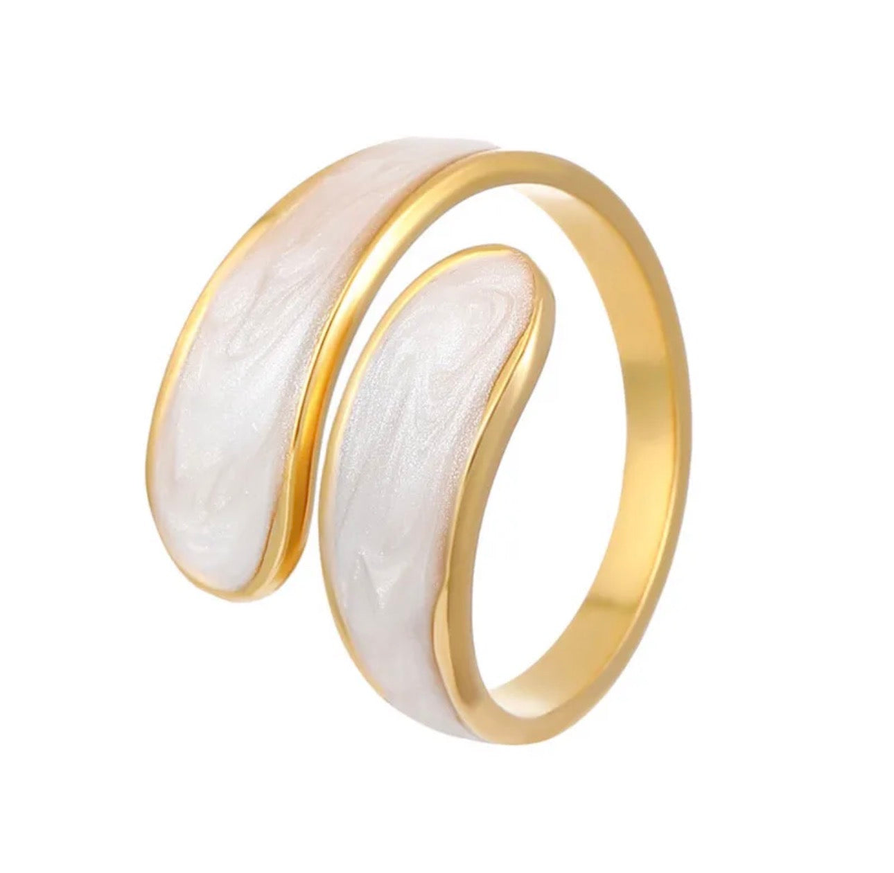 Aurora Wave Pearl – Offener Edelstahlring mit Perlmutt-Verlauf