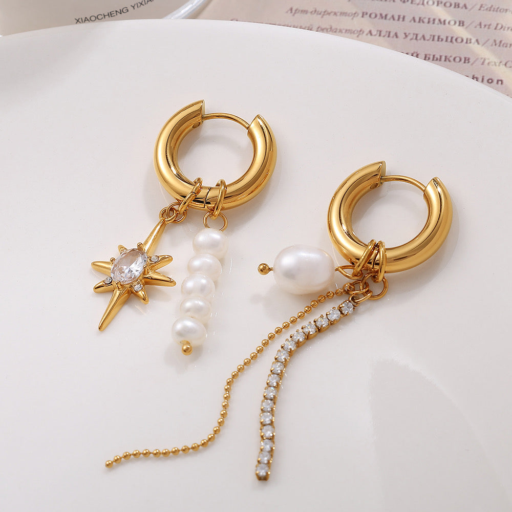 Celestial Pearl Glow – Edelstahl-Ohrringe mit Perlen & Zirkonia