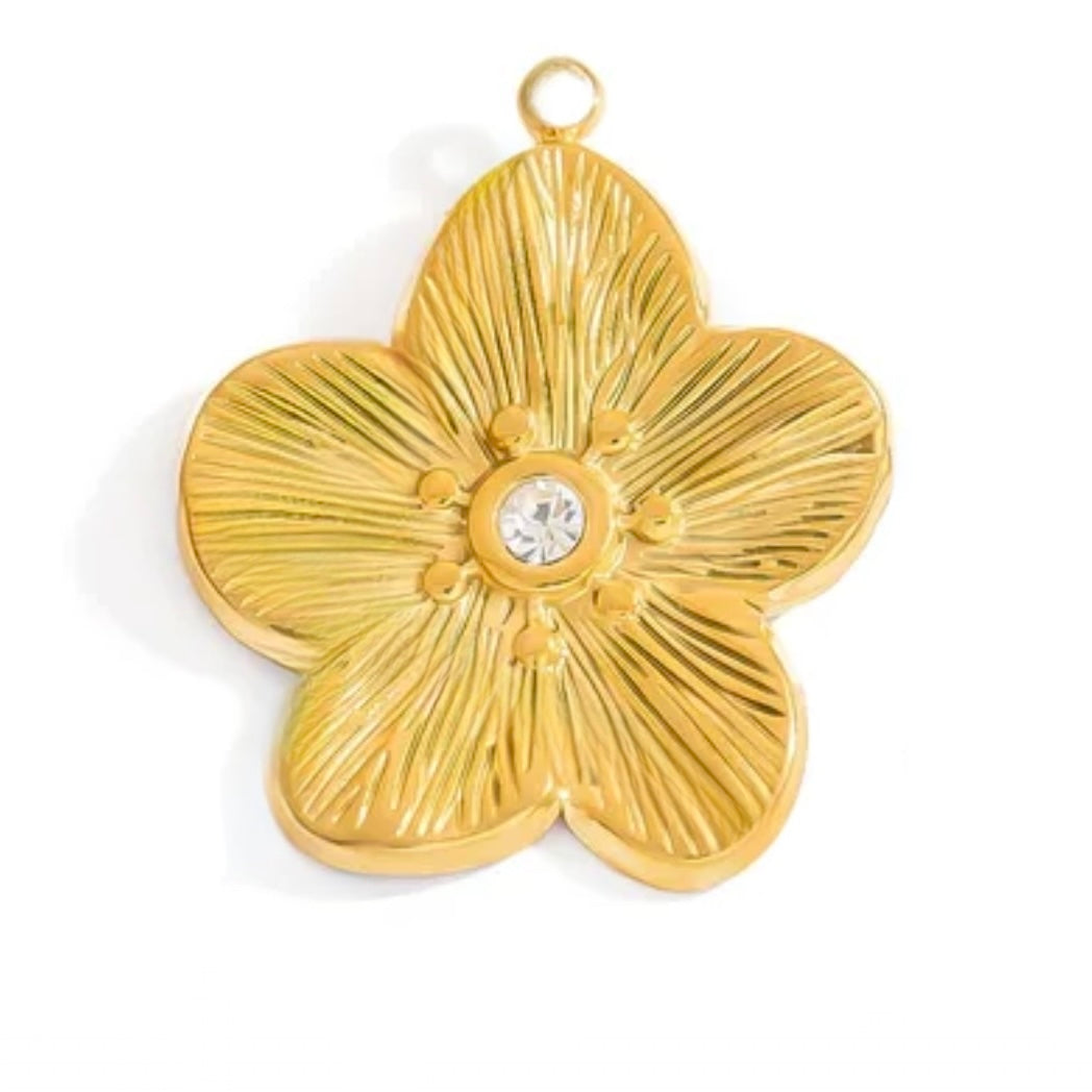 Golden Blossom – Blumen Anhänger mit Kristall | Edelstahl Charm für Ketten