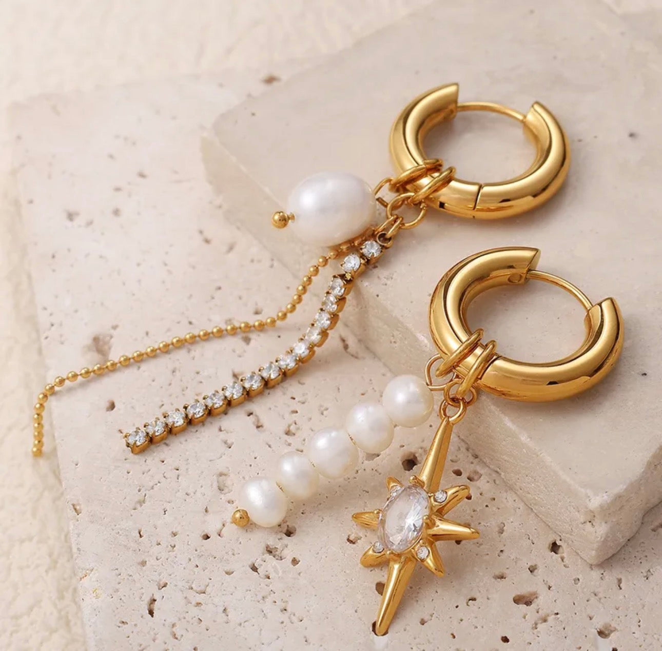 Celestial Pearl Glow – Edelstahl-Ohrringe mit Perlen & Zirkonia