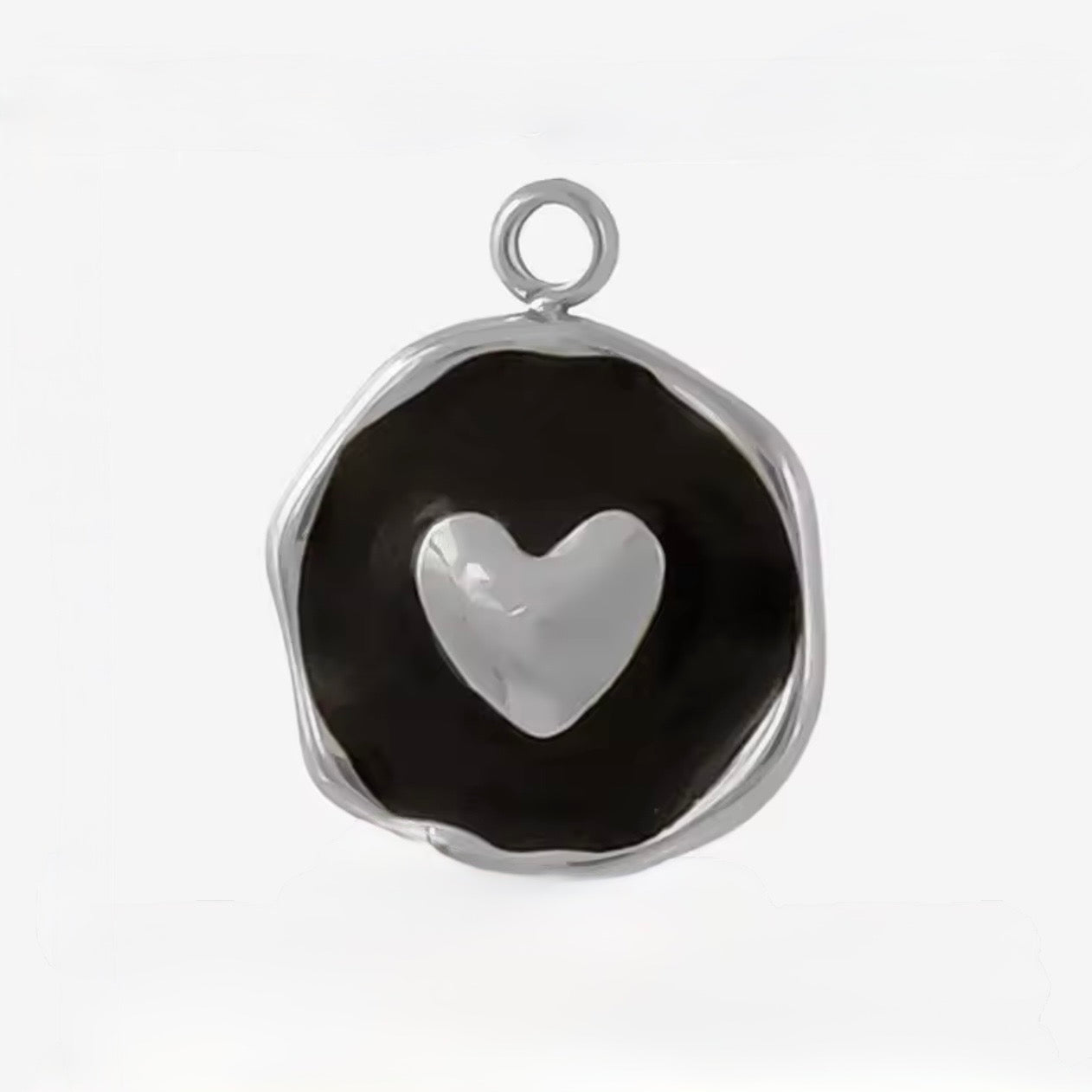 Inner Love – Schwarzer Rund-Charm mit Herz