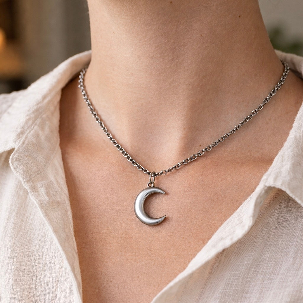 Lunaria – Charm-Anhänger aus Edelstahl in Mondform | Silber