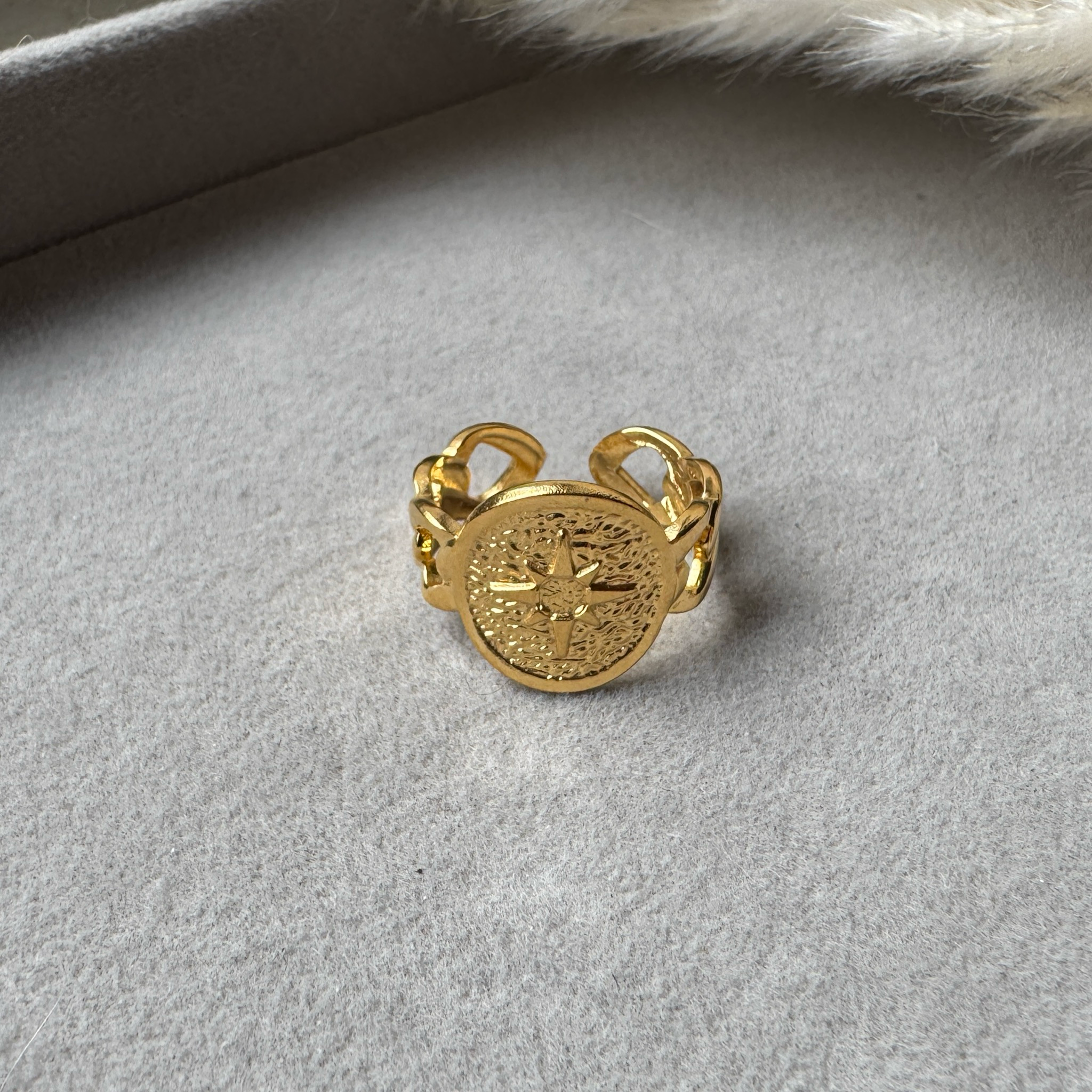 Golden Compass Star – Edelstahl Ring vergoldet