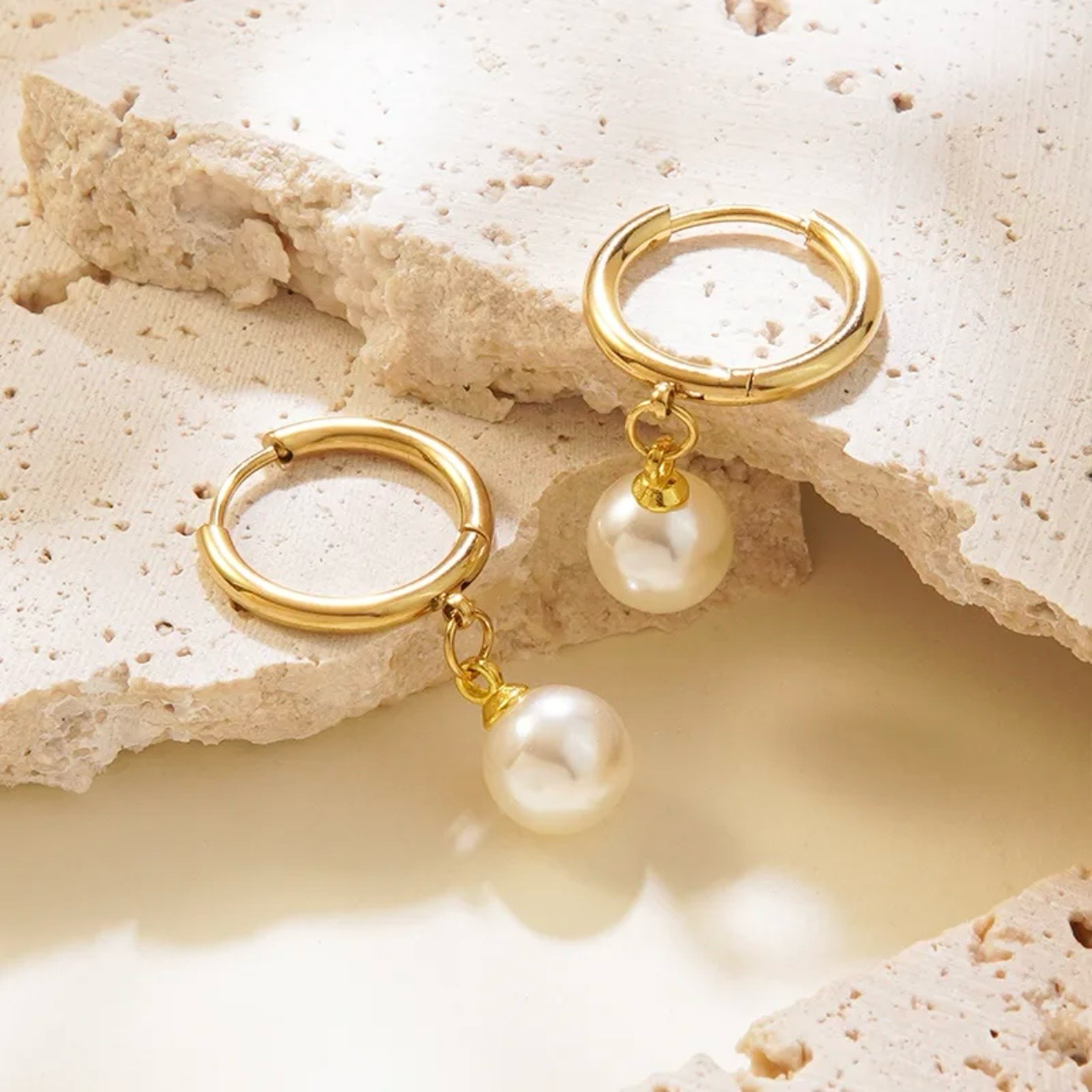 Golden Pearl Set – Edelstahl Schmuck-Set mit Creolen, Kette & Armband