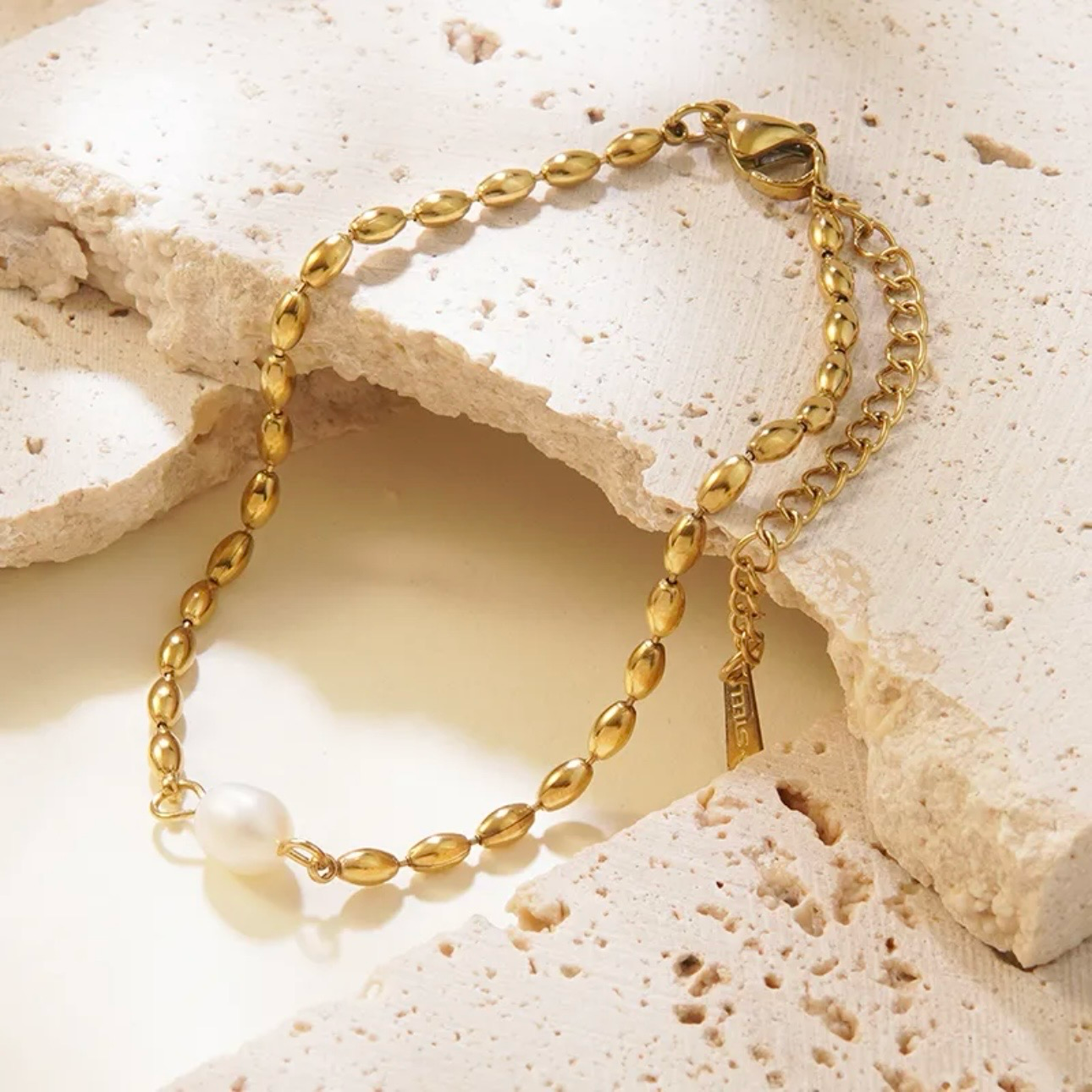 Golden Pearl Set – Edelstahl Schmuck-Set mit Creolen, Kette & Armband