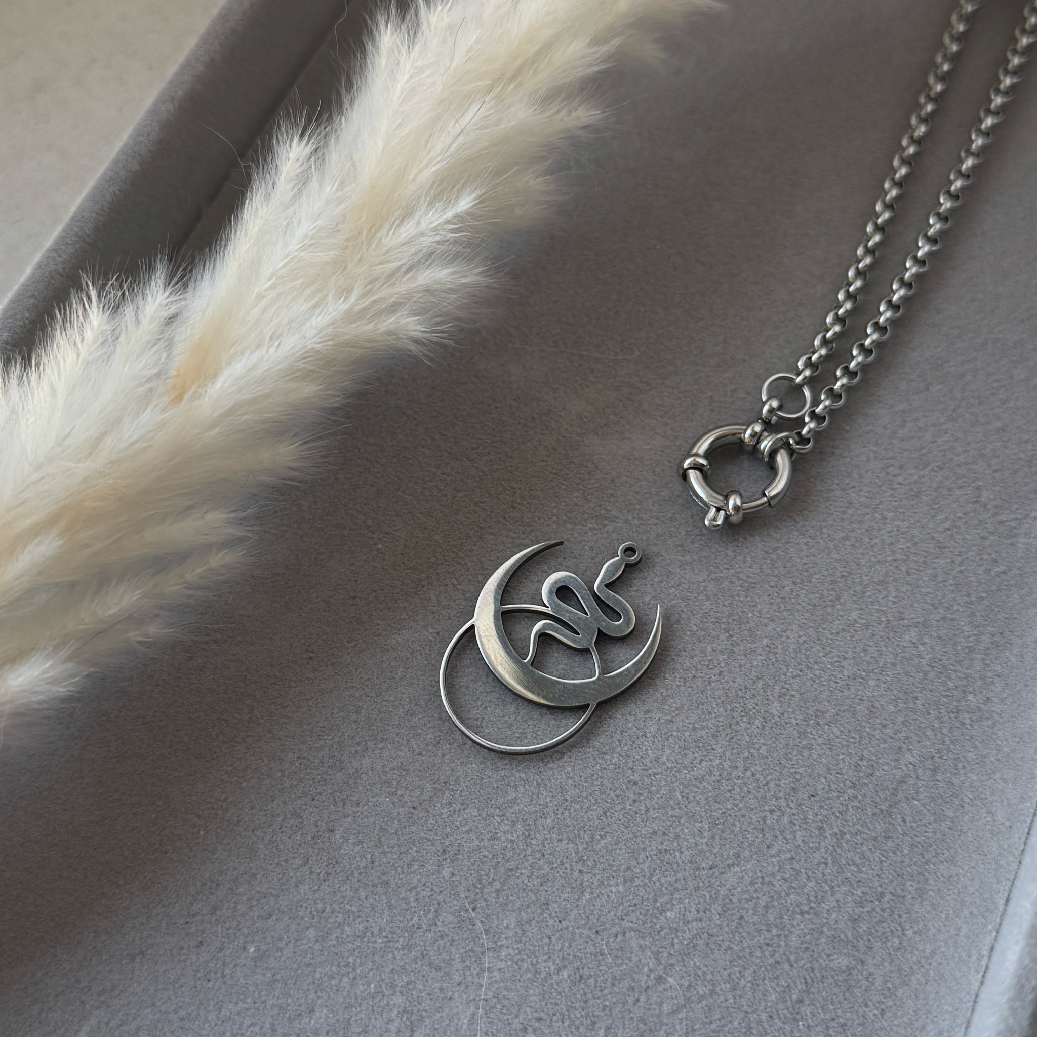 Lunar Snake – Halbmond mit Schlange Anhänger | Silber