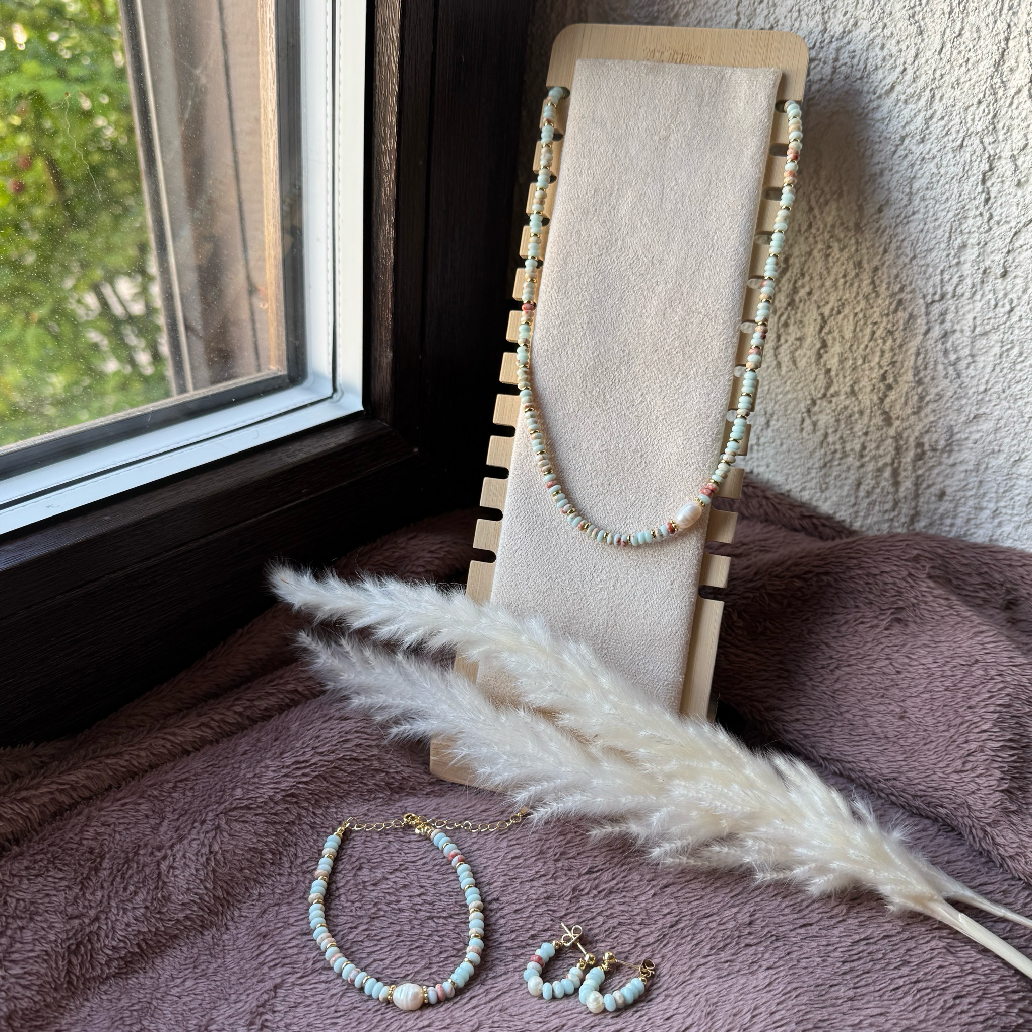 Sea Whisper – 3-teiliges Schmuckset in Pastellmint & Rosé