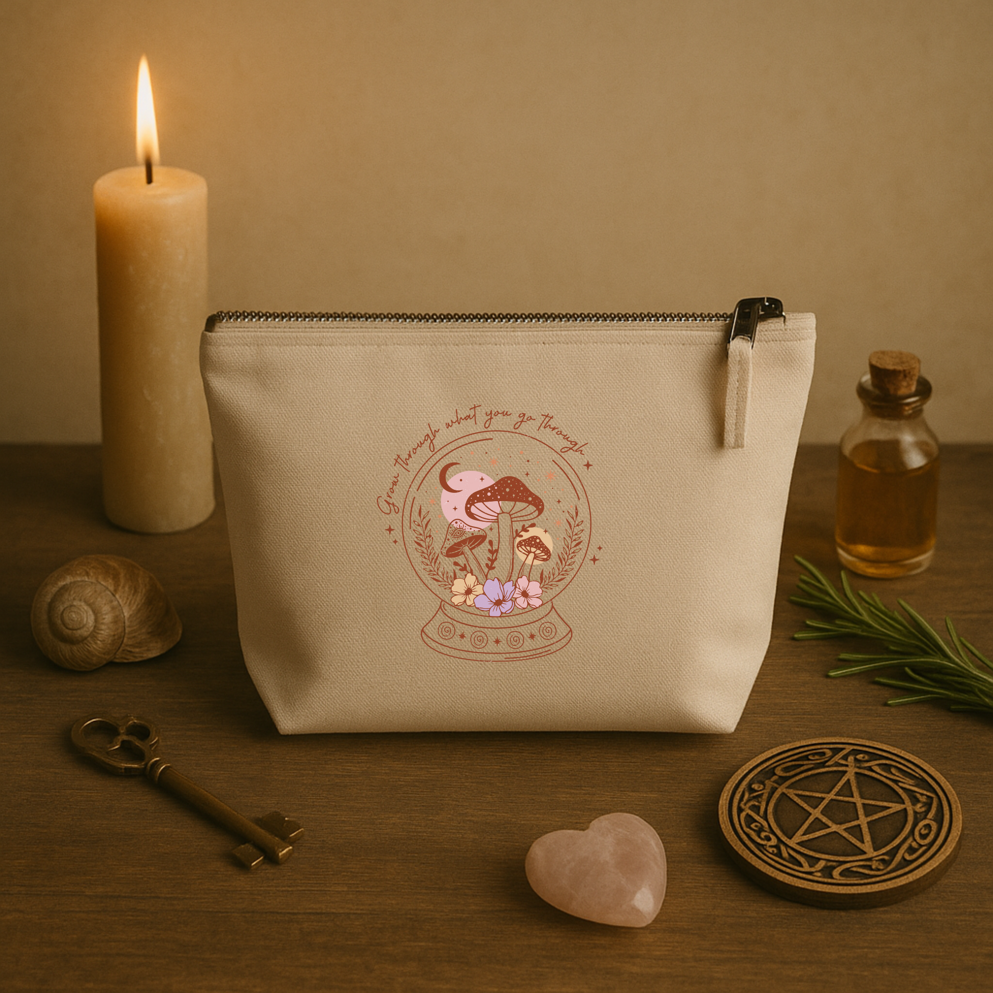 Mystic Mushroom – Kosmetiktasche mit Pilzmotiv & Spruch