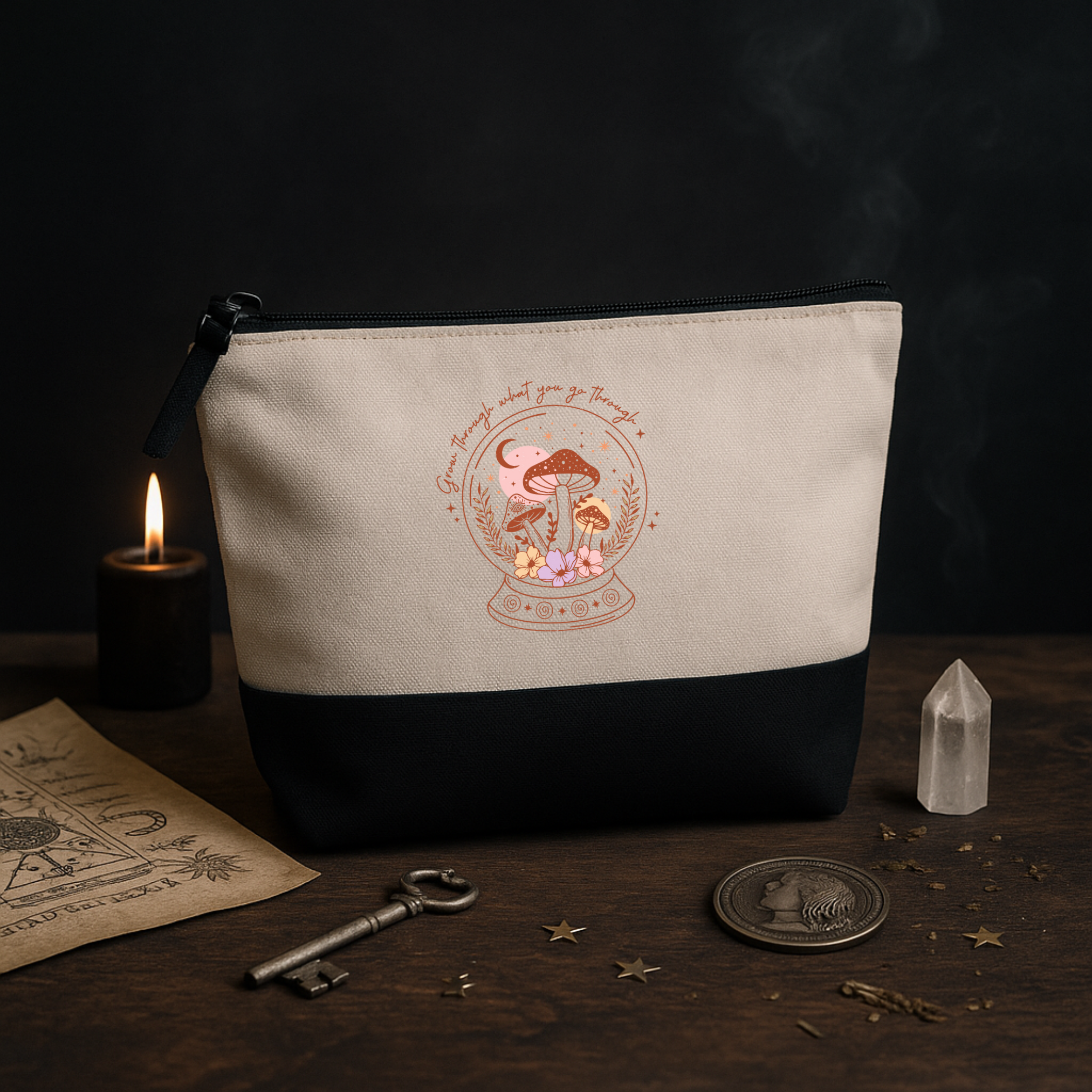 Mystic Mushroom – Kosmetiktasche mit Pilzmotiv & Spruch