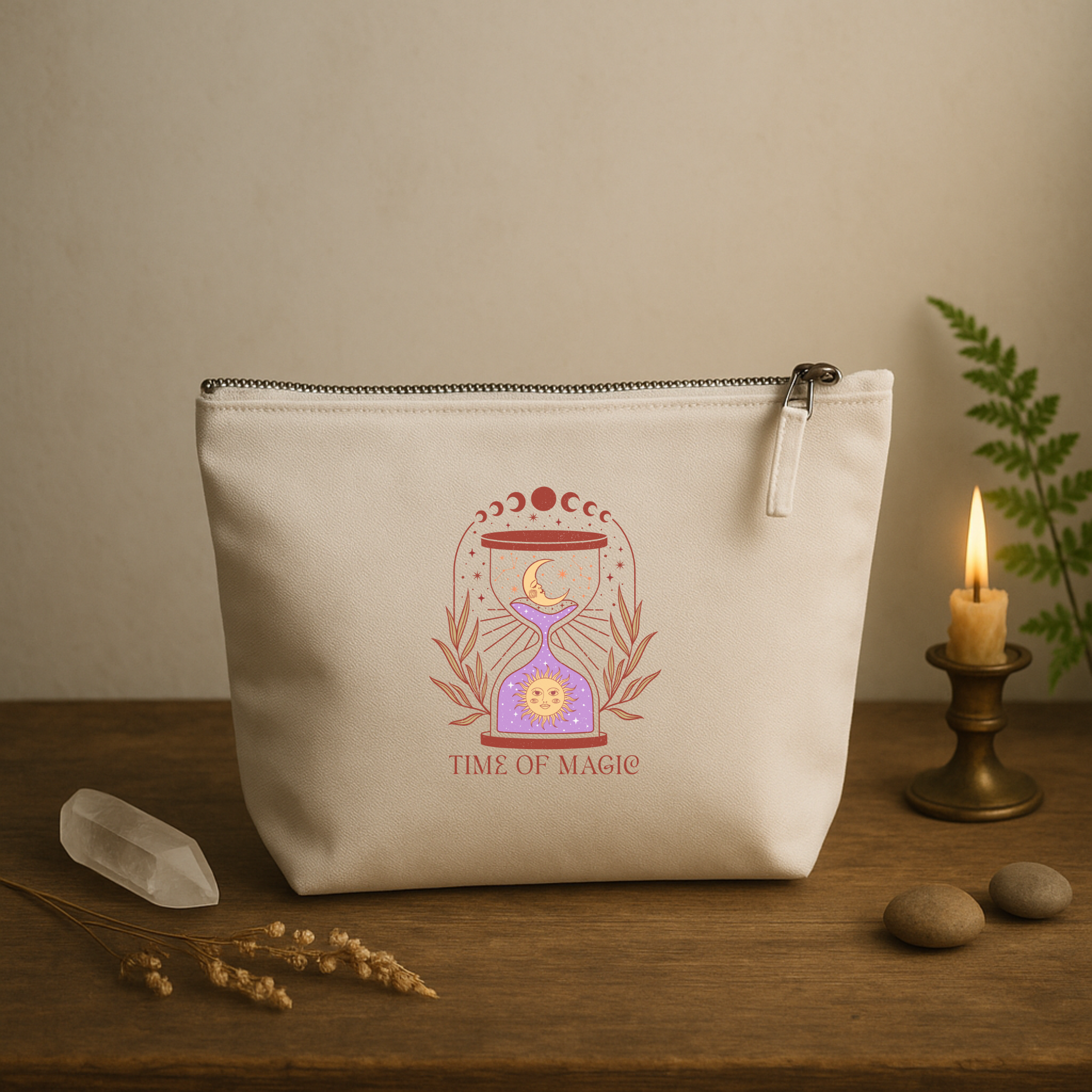 Time of Magic – Spirituelle Kosmetiktasche mit Sanduhr, Sonne & Mond